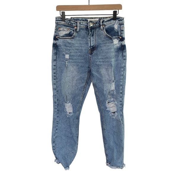 Almost Famous High Waisted Light Wash Distressed Jeans Raw Hem High Rise Ripped - Picture 1 of 10